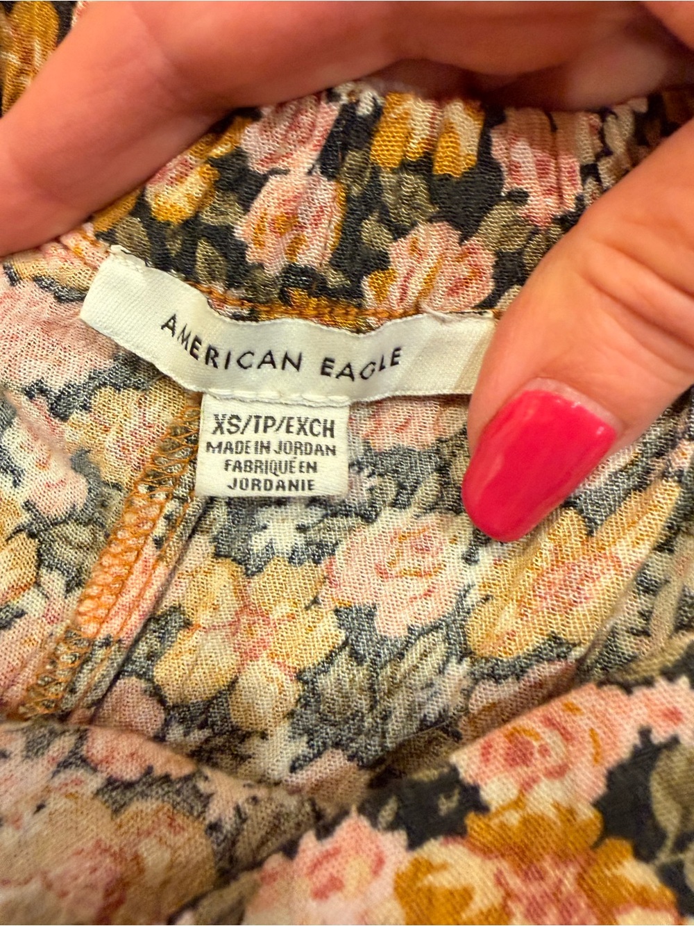 American Eagle Floral Wide Leg Pants XS High Rise Boho Pull On - Picture 4 of 10